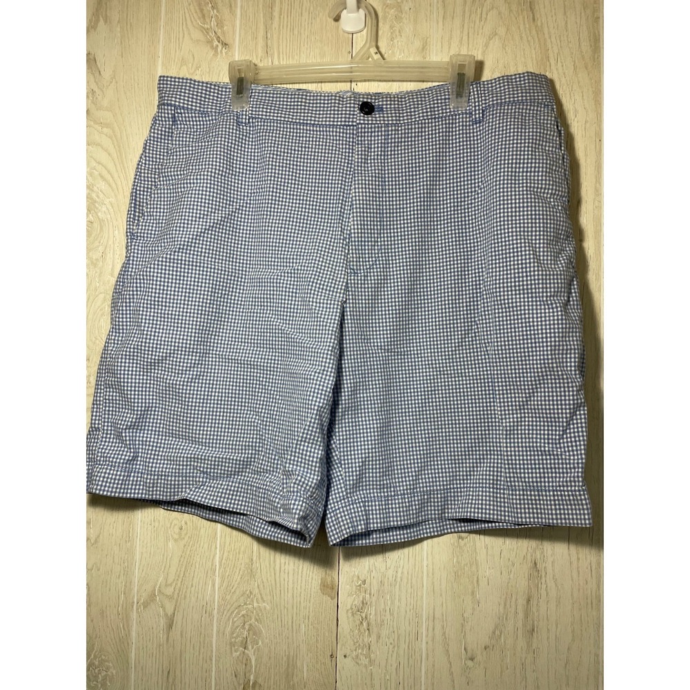 Izod Golf‎ Shorts Chinos Mens 38 Blue Graph Check Plaid Performance Flat Front